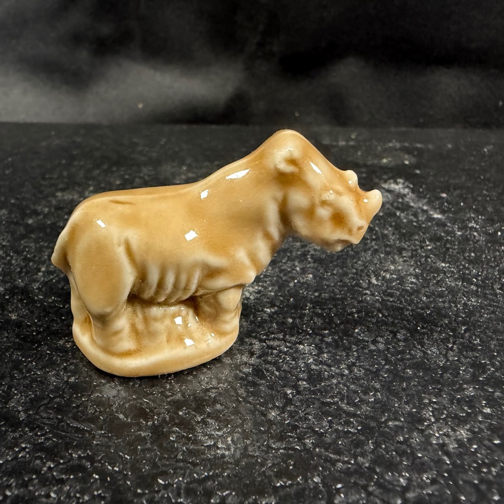 Wade Whimsies Rhinoceros Porcelain Figurine Tan Red Rose Tea England Vintage